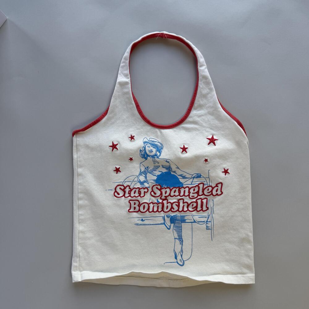 Special Thanks Tank Top Womens Medium Star Spangled Bombshell Cowgirl Graphic